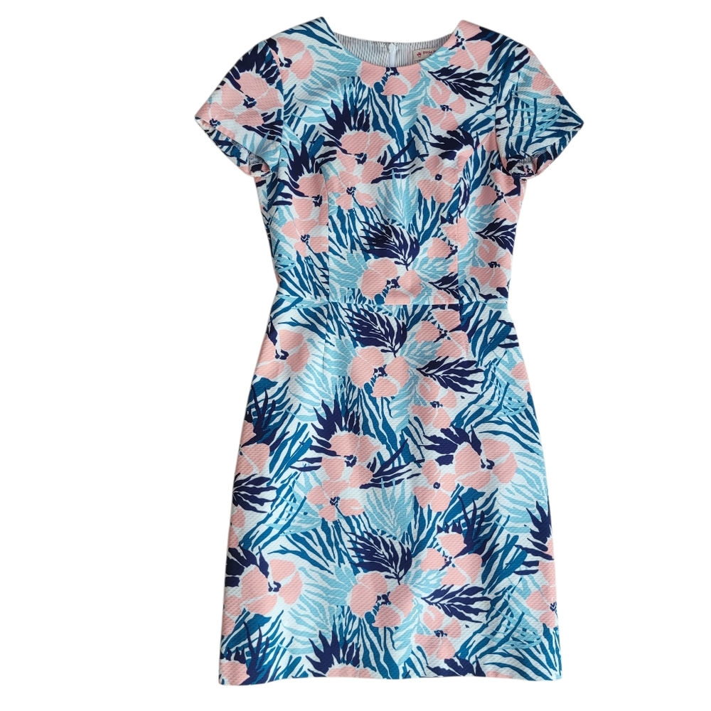 Like New Brooks Brothers Floral Blue Pink Sheath Dress Size 0